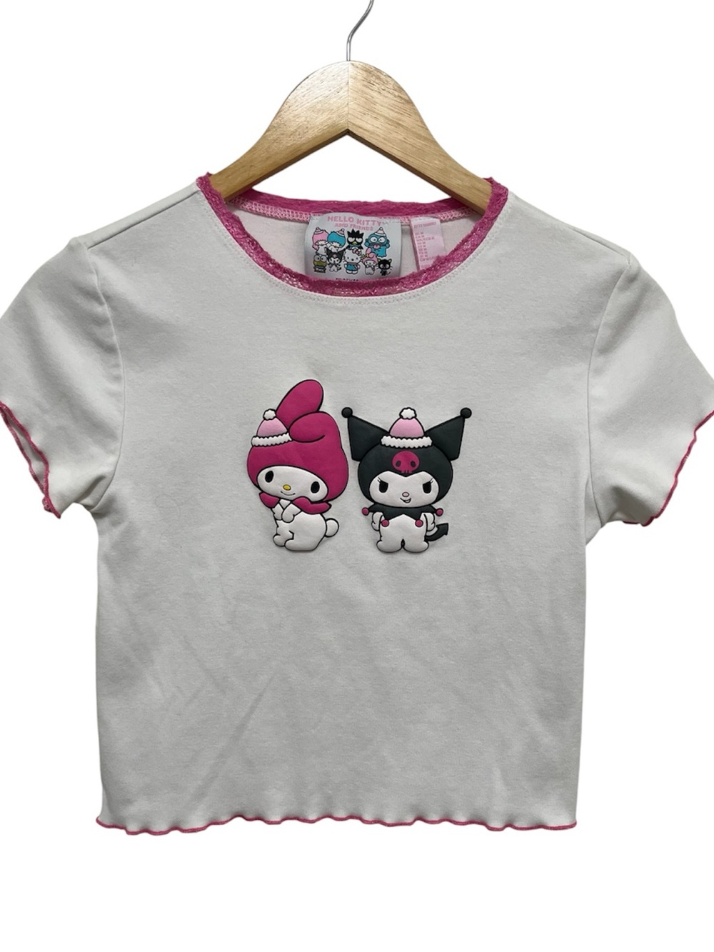 Hello Kitty and Friends Graphic Baby T Kuromi & My Melody wearing Santa hats.